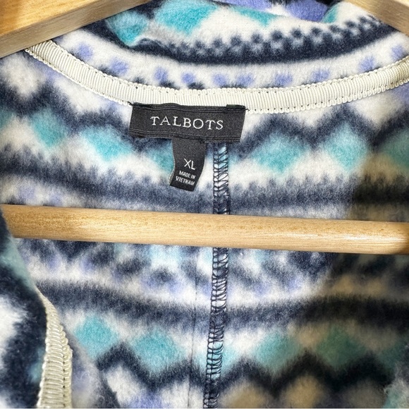 Talbots Petites Full Zip Fleece Jacket Womens P Fairisle Purple Blue Pockets - Picture 8 of 9